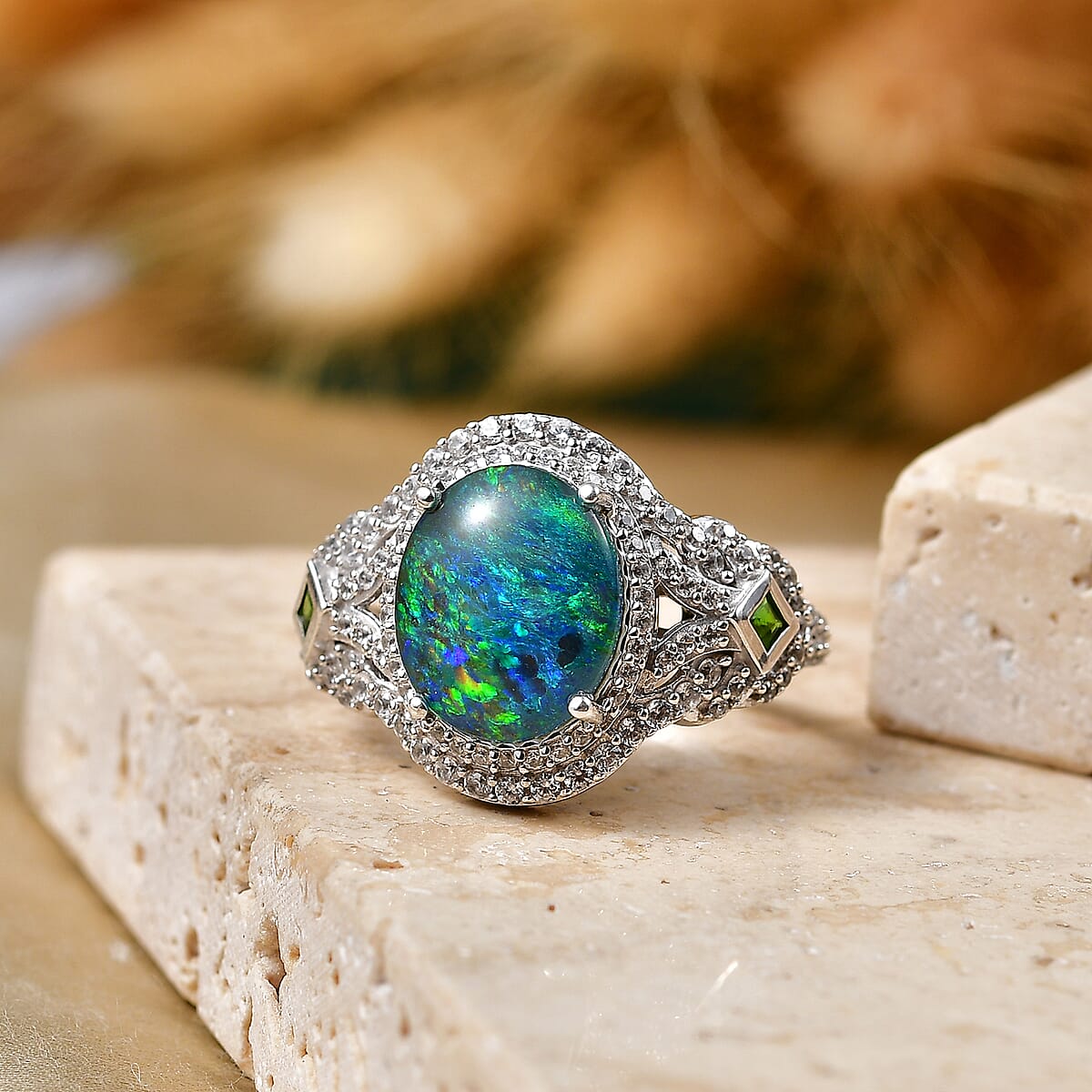 D'Joy Premium Australian Black Ridge (Triplet) Opal and Multi Gemstone 4.10 ctw Mystic Lace Ring in Rhodium Over Sterling Silver (Size 10.0) image number 1