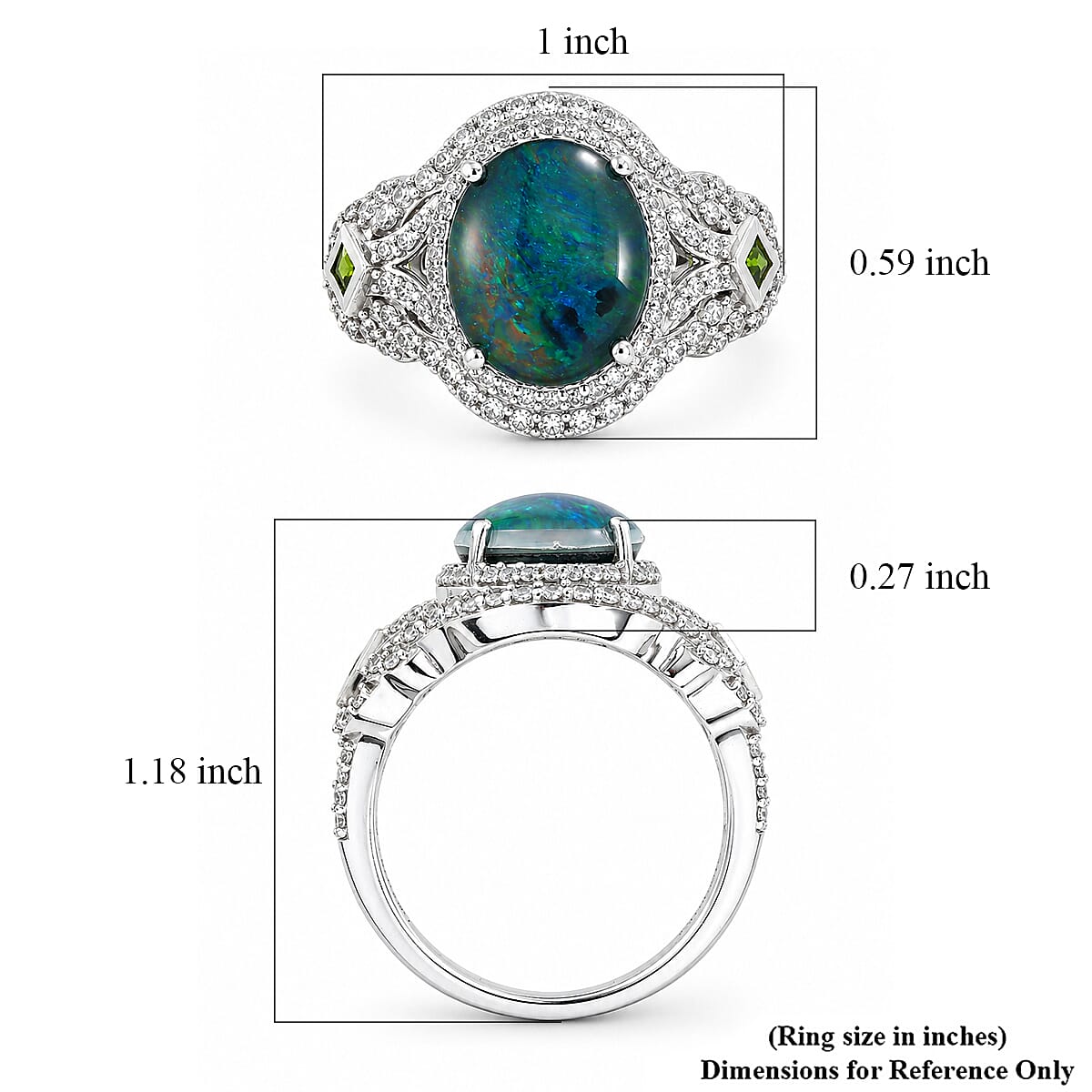 D'Joy Premium Australian Black Ridge (Triplet) Opal and Multi Gemstone 4.10 ctw Mystic Lace Ring in Rhodium Over Sterling Silver (Size 10.0) image number 5