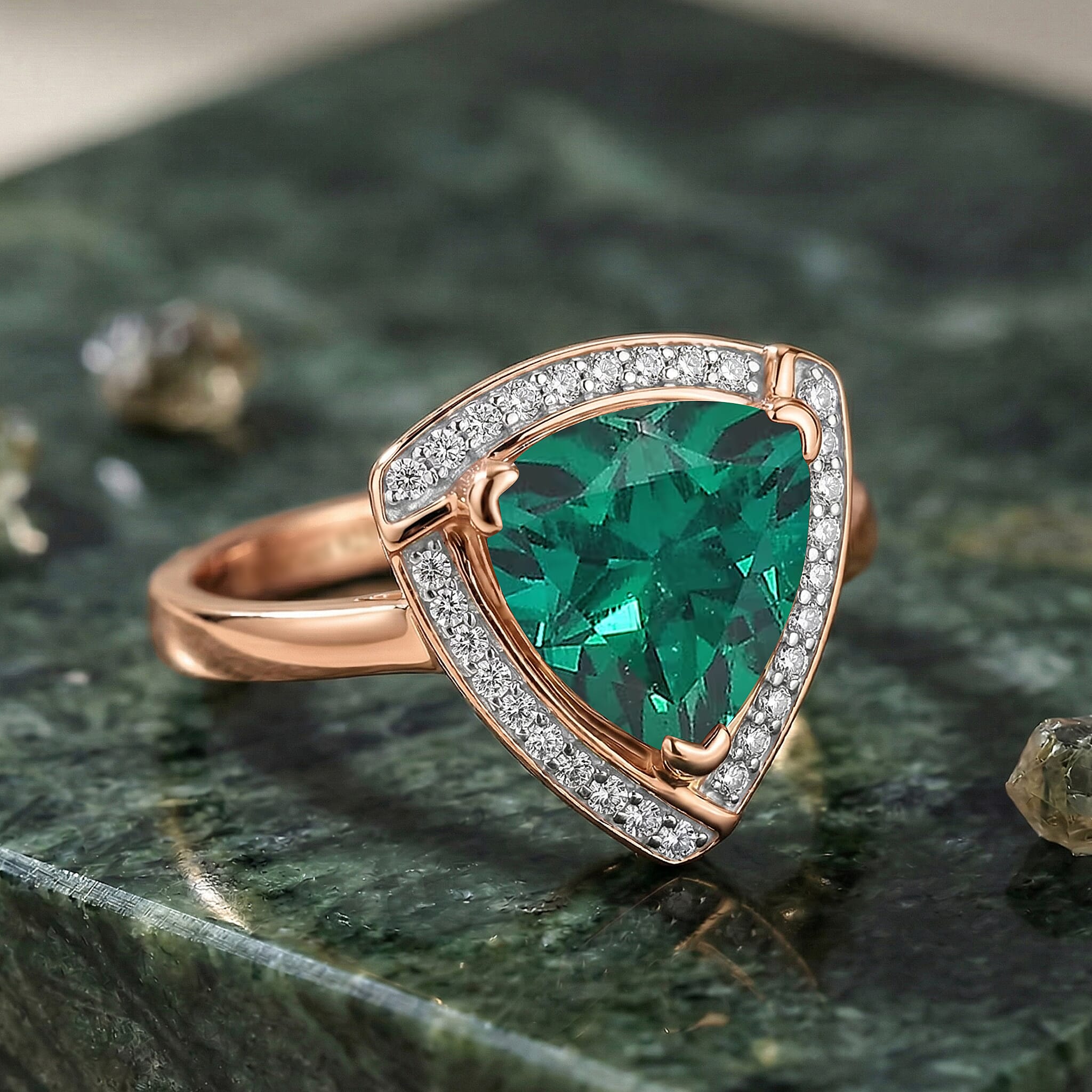 D'Joy Lab Grown Emerald and Moissanite 4.00 ctw Ring in 18K Vermeil Rose Gold Over Sterling Silver (Size 10.0)