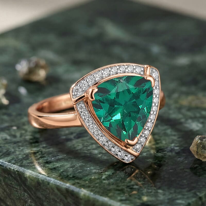 D'Joy Lab Grown Emerald and Moissanite 4.00 ctw Ring in 18K Vermeil Rose Gold Over Sterling Silver (Size 11.5)