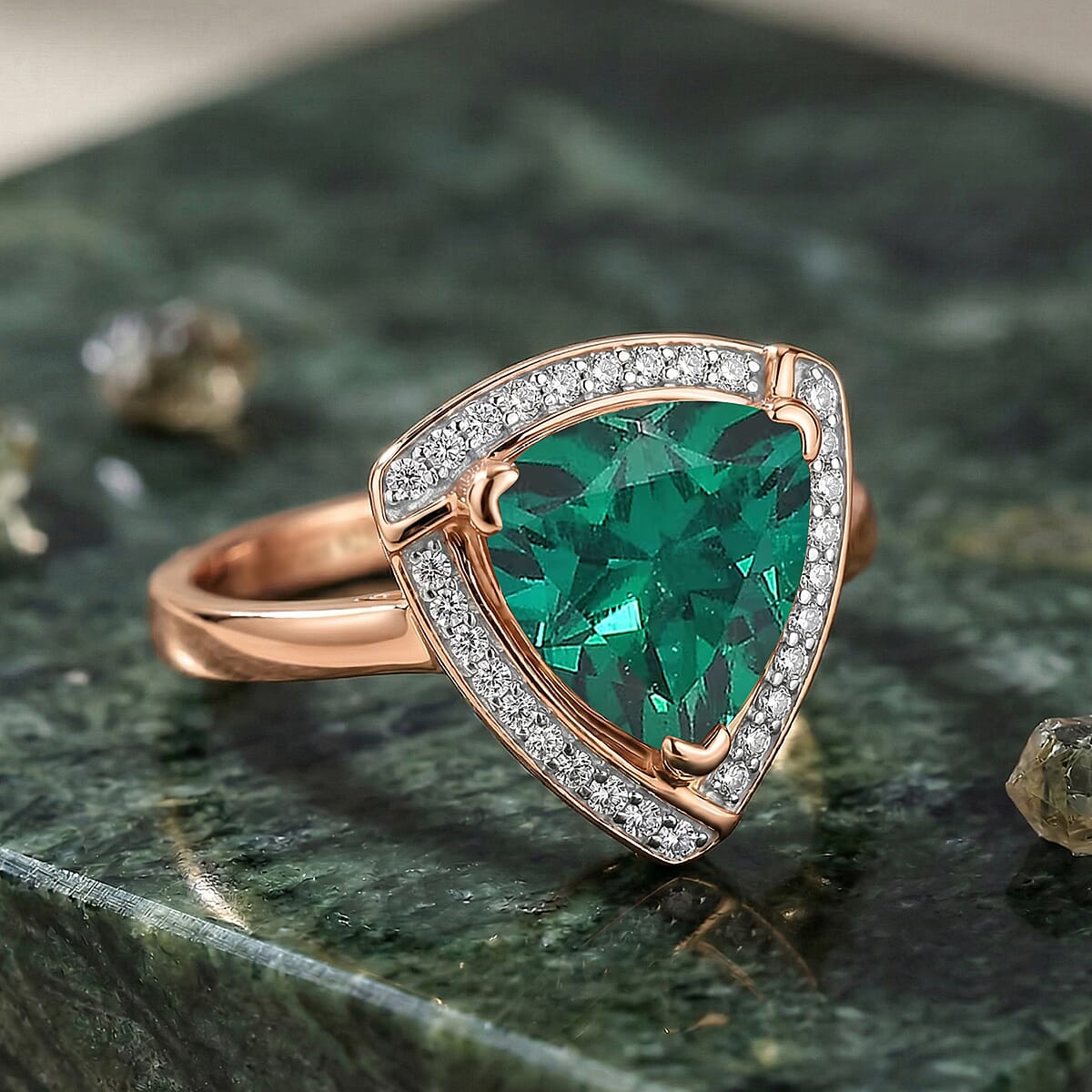 D'Joy Lab Grown Emerald and Moissanite 4.00 ctw Ring in 18K Vermeil Rose Gold Over Sterling Silver (Size 12.0) image number 1
