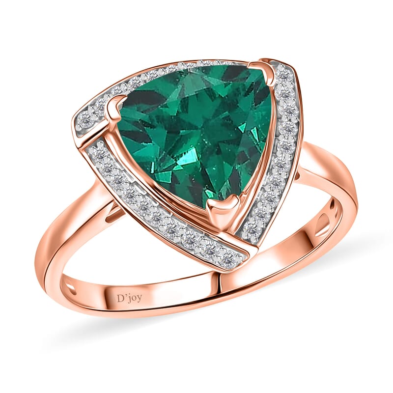 D'Joy Lab Grown Emerald and Moissanite 4.00 ctw Ring in 18K Vermeil Rose Gold Over Sterling Silver (Size 4.5)