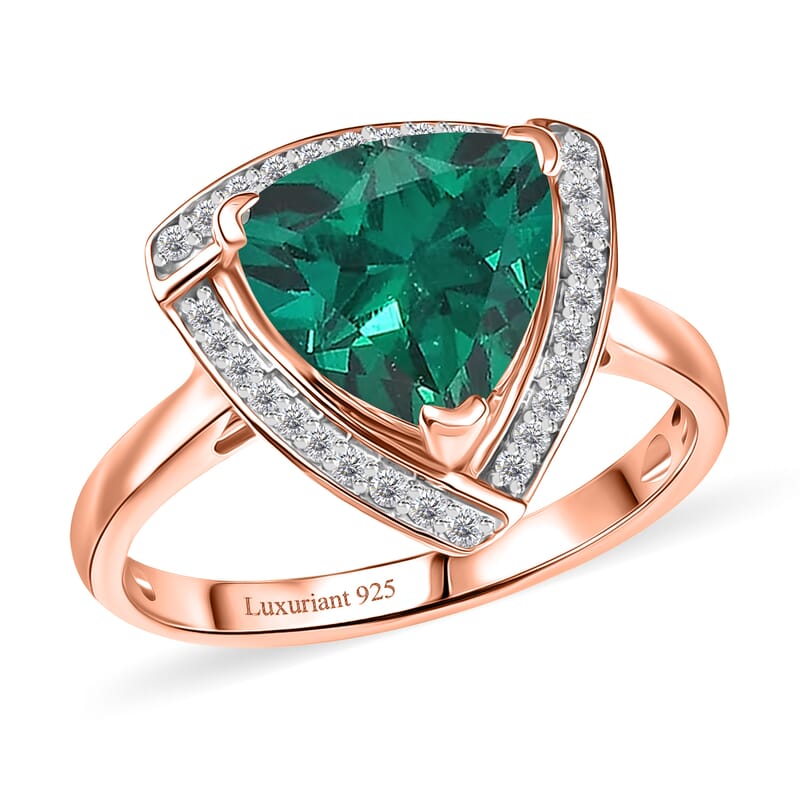 D'Joy Lab Grown Emerald and Moissanite 4.00 ctw Ring in 18K Vermeil Rose Gold Over Sterling Silver (Size 7.0)