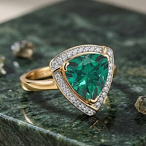 D'Joy Lab Grown Emerald and Moissanite 4.00 ctw Ring in 18K Vermeil Yellow Gold Over Sterling Silver (Size 11.5)