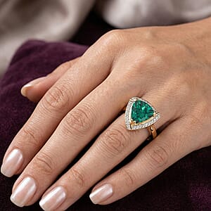 D'Joy Lab Grown Emerald and Moissanite 4.00 ctw Ring in 18K Vermeil Yellow Gold Over Sterling Silver (Size 5.0)