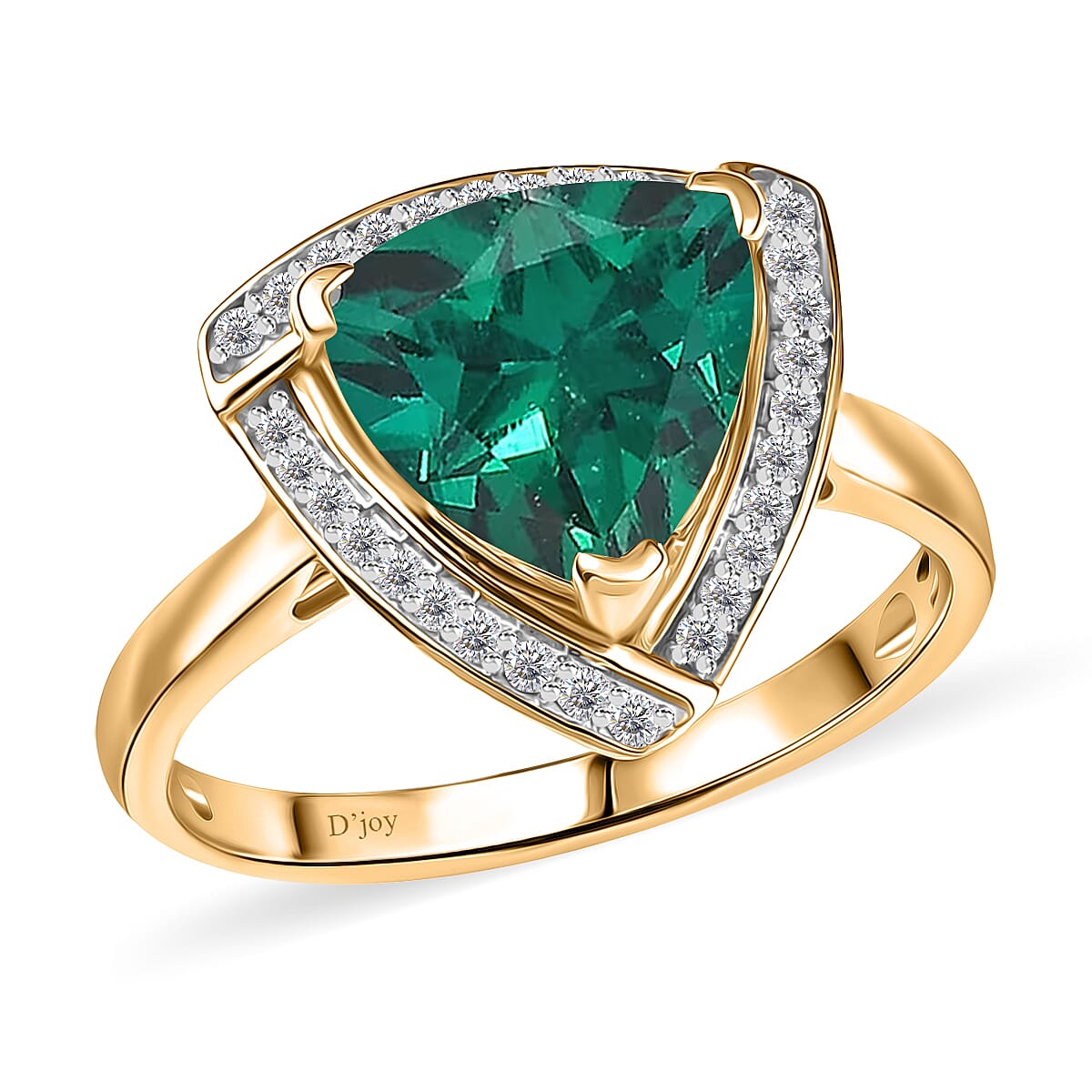 D'Joy Lab Grown Emerald and Moissanite 4.00 ctw Ring in 18K Vermeil Yellow Gold Over Sterling Silver (Size 7.0)