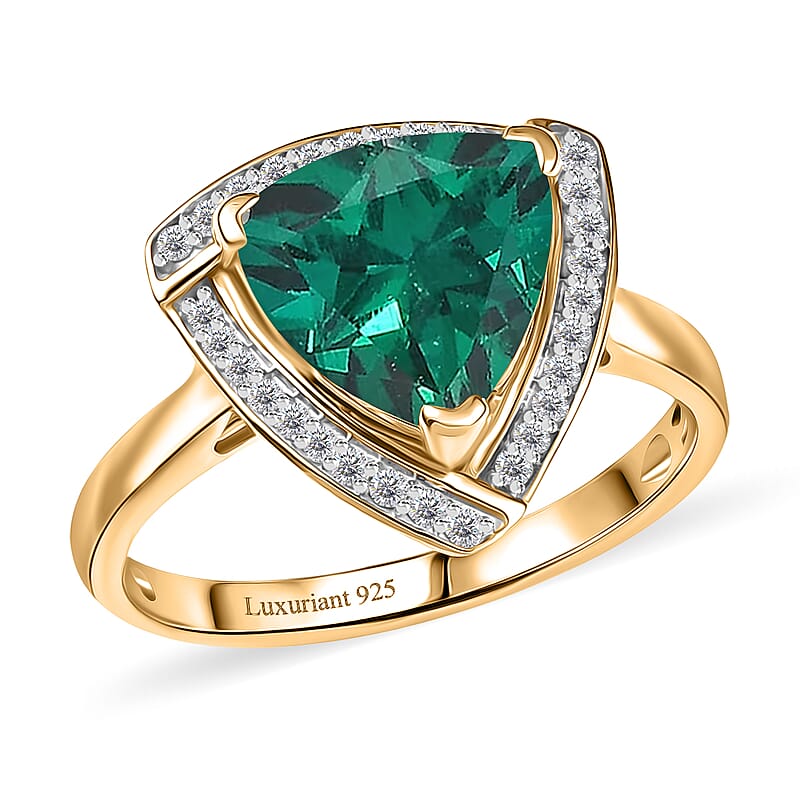 D'Joy Lab Grown Emerald and Moissanite 4.00 ctw Ring in 18K Vermeil Yellow Gold Over Sterling Silver (Size 9.0)