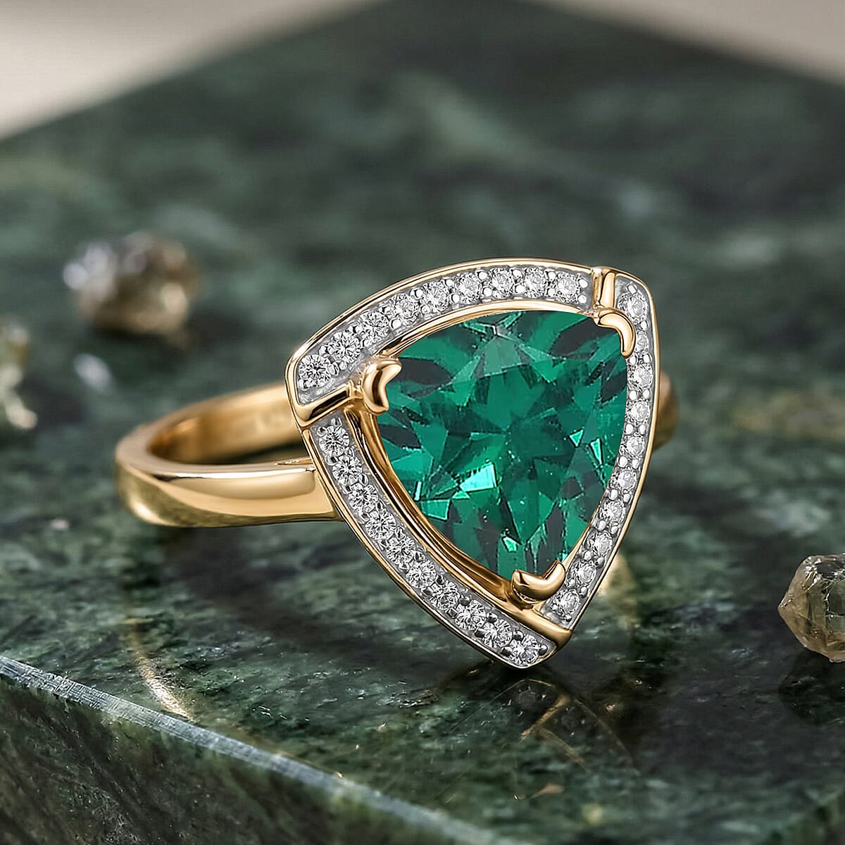 D'Joy Lab Grown Emerald and Moissanite 4.00 ctw Ring in 18K Vermeil Yellow Gold Over Sterling Silver (Size 9.0) image number 1
