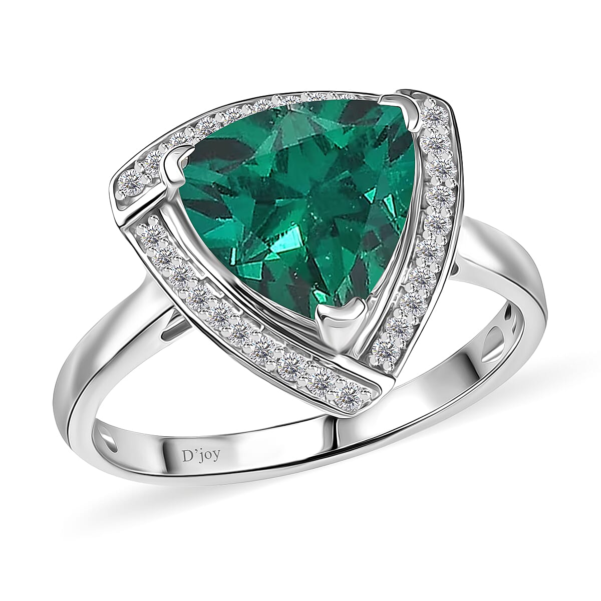 D'Joy Lab Grown Emerald and Moissanite 4.00 ctw Ring in Rhodium Over Sterling Silver (Size 11.5)