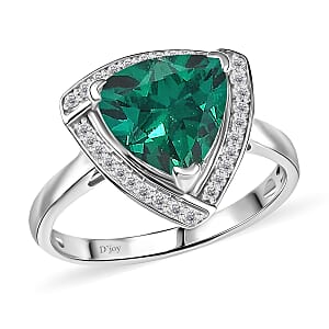 D'Joy Lab Grown Emerald and Moissanite 4.00 ctw Ring in Rhodium Over Sterling Silver (Size 5.0)