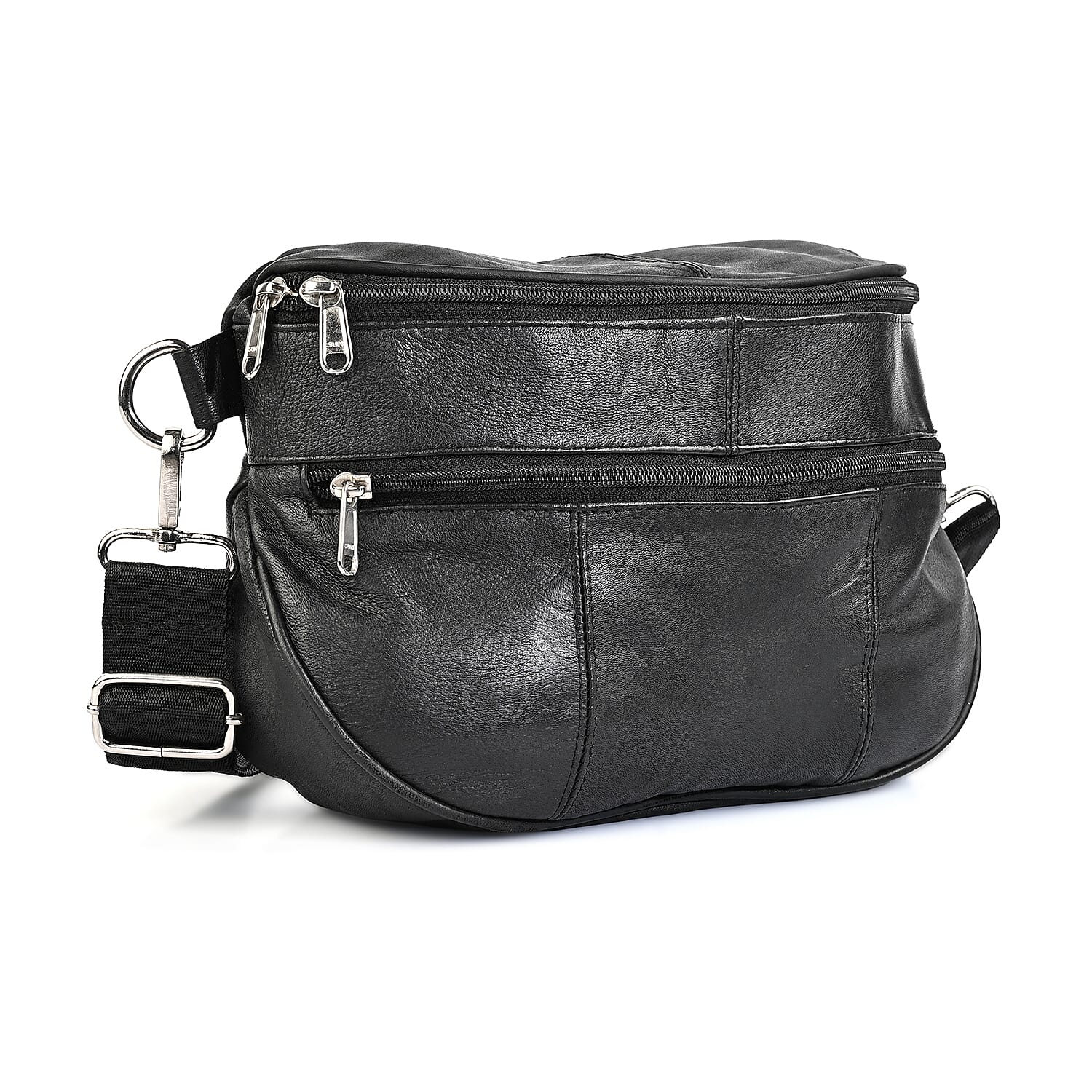 La Marey Black Genuine Leather Front Pocket RFID Crossbody Bag