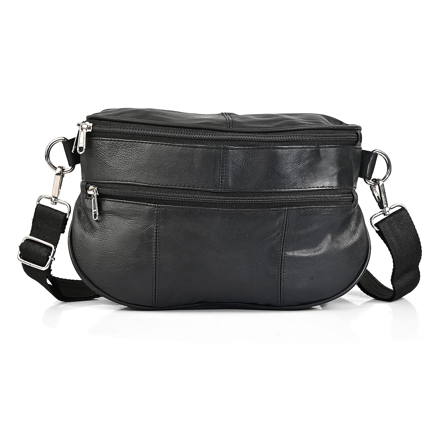 La Marey Black Genuine Leather Front Pocket RFID Crossbody Bag