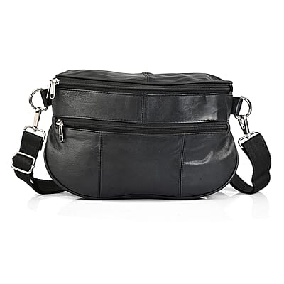 La Marey Black Genuine Leather Front Pocket RFID Crossbody Bag
