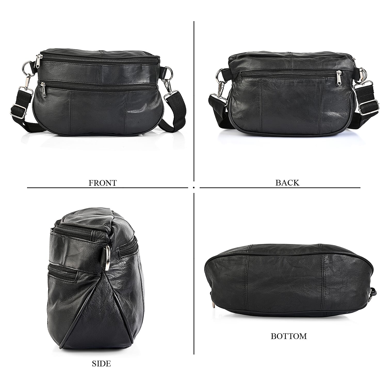La Marey Black Genuine Leather Front Pocket RFID Crossbody Bag