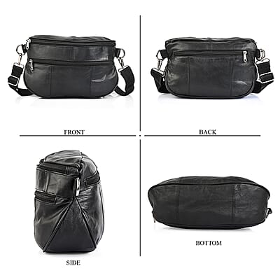 La Marey Black Genuine Leather Front Pocket RFID Crossbody Bag