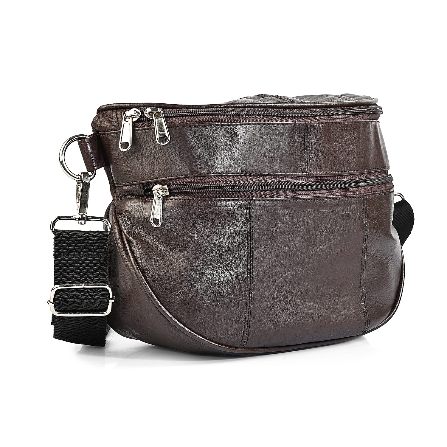 La Marey Brown Genuine Leather Front Pocket RFID Crossbody Bag