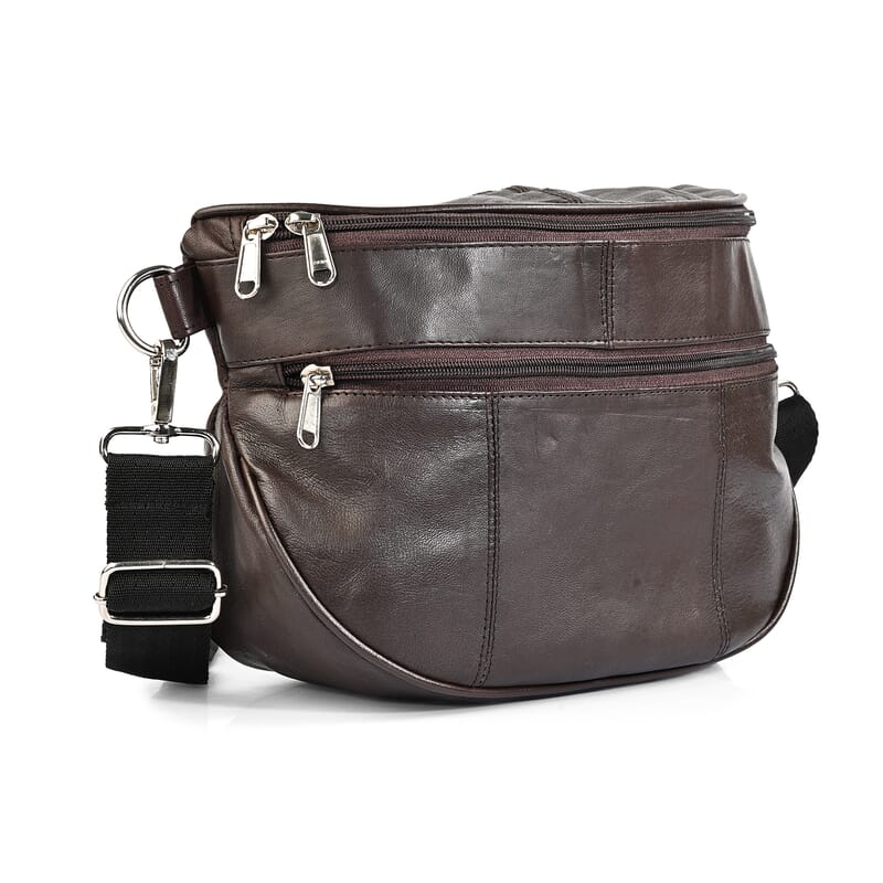 La Marey Brown Genuine Leather Front Pocket RFID Crossbody Bag