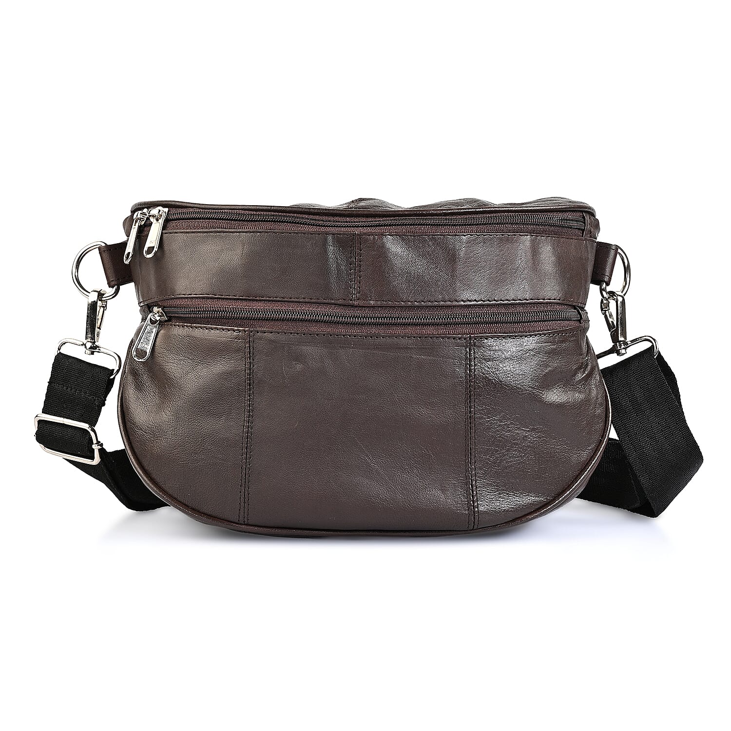 La Marey Brown Genuine Leather Front Pocket RFID Crossbody Bag
