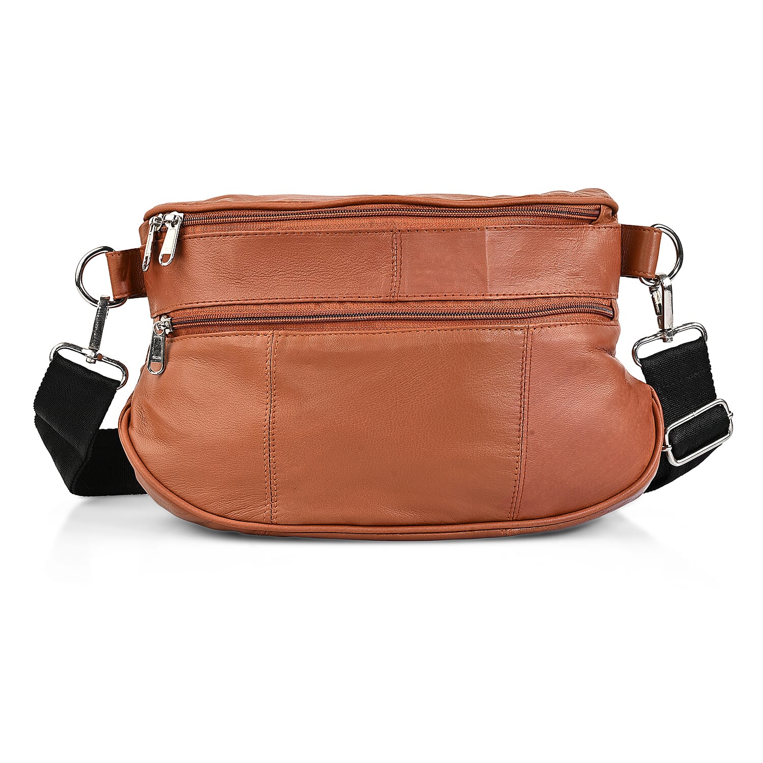La Marey Tan Genuine Leather Front Pocket RFID Crossbody Bag