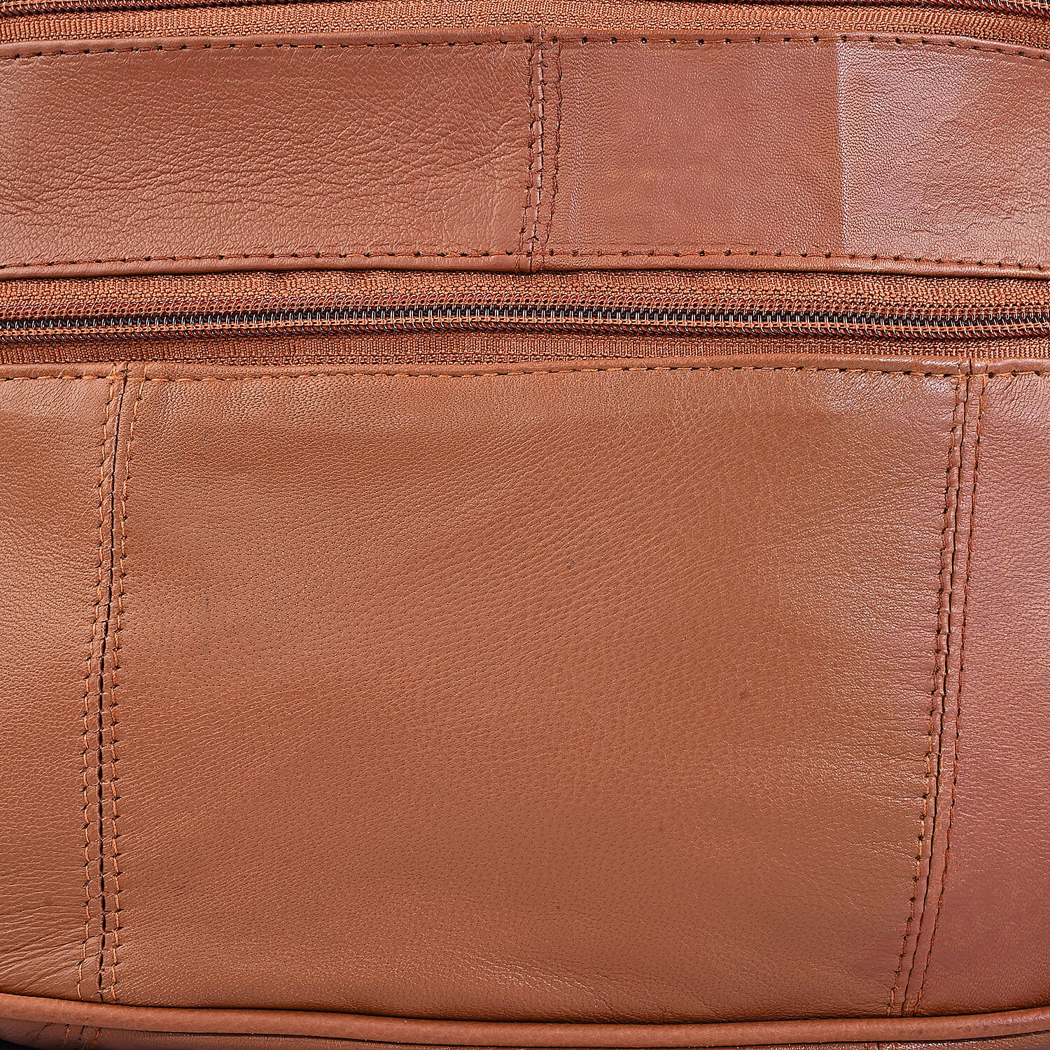La Marey Tan Genuine Leather Front Pocket RFID Crossbody Bag