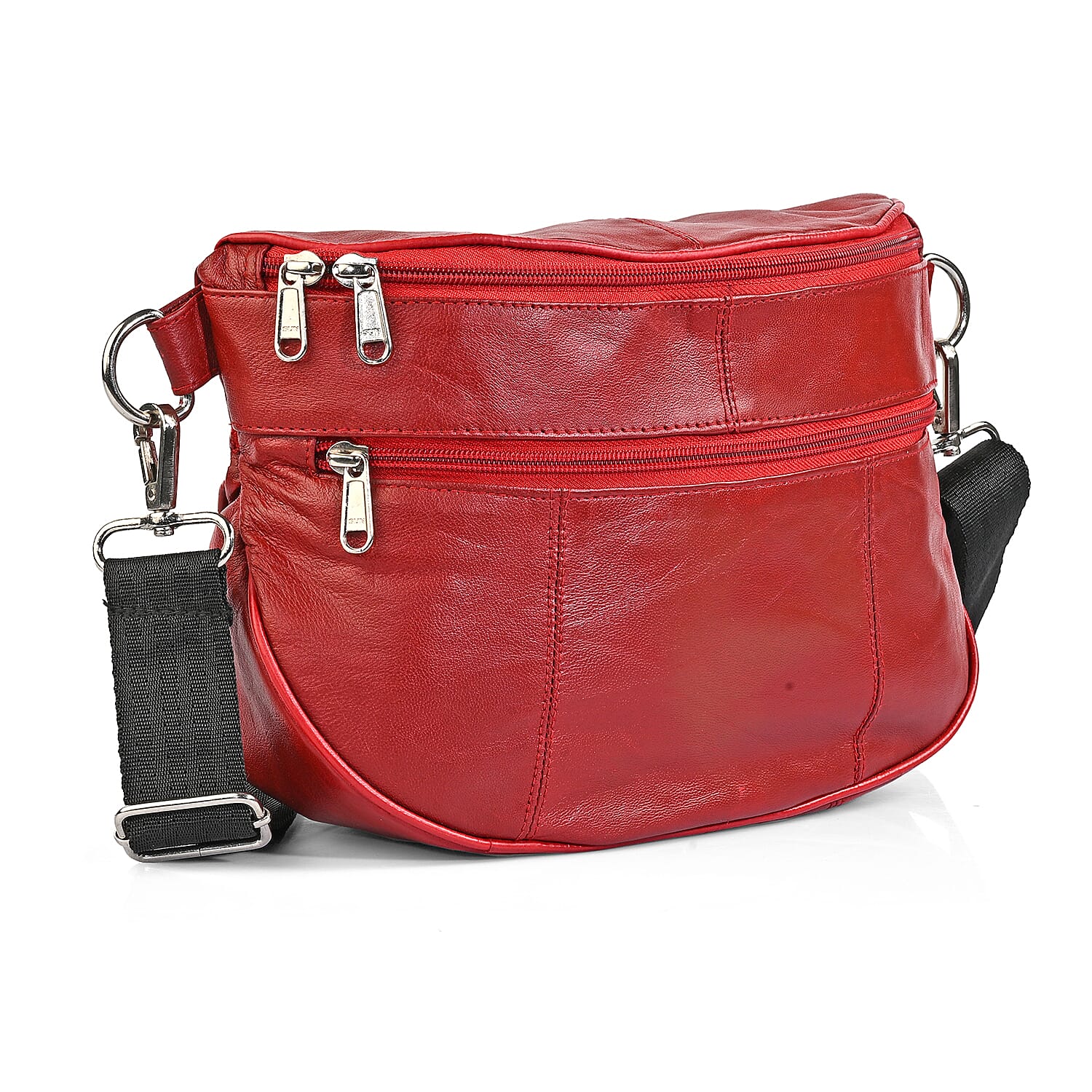 La Marey Red Genuine Leather Front Pocket RFID Crossbody Bag
