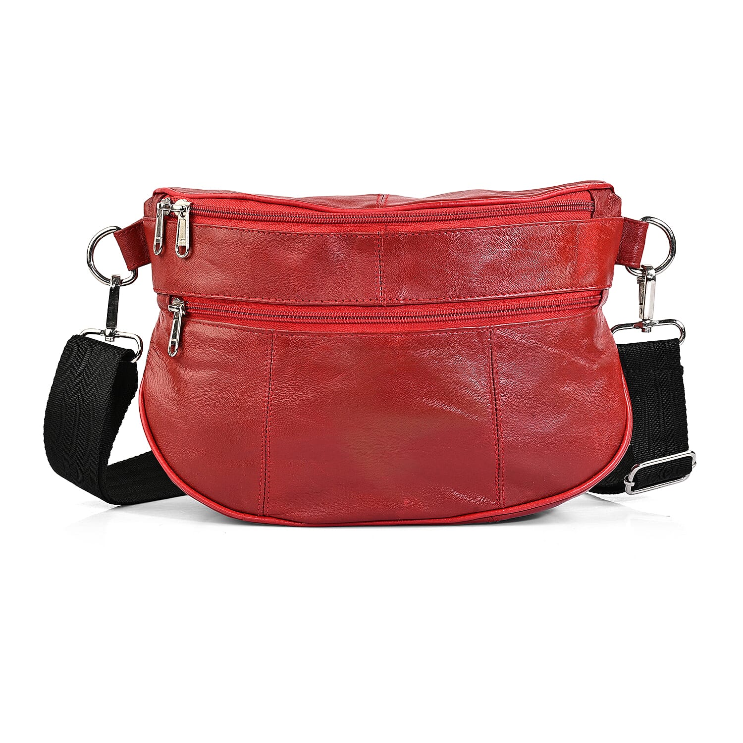 La Marey Red Genuine Leather Front Pocket RFID Crossbody Bag