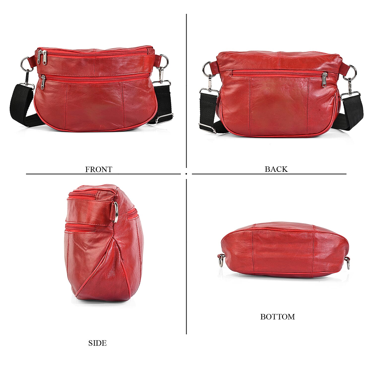 La Marey Red Genuine Leather Front Pocket RFID Crossbody Bag