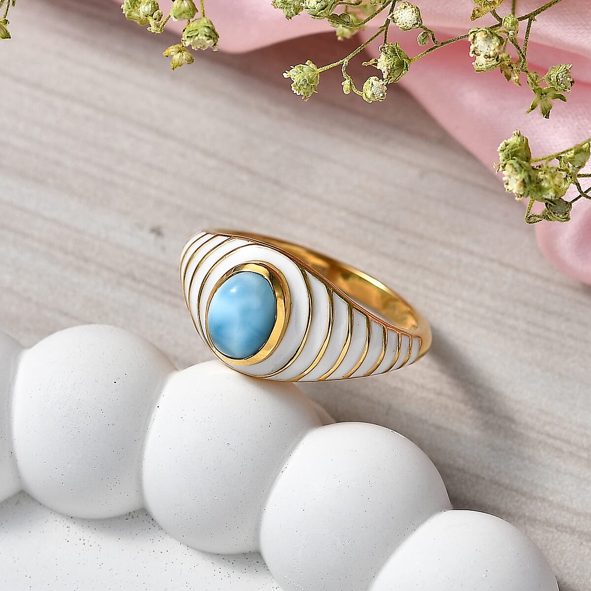 D'Joy AAA Larimar 1.00 ctw Ring in 18K Vermeil Yellow Gold Sterling Silver (Size 10.0) image number 1