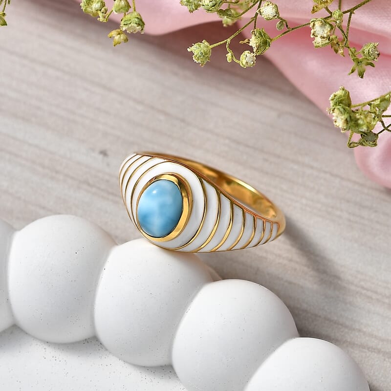 D'Joy AAA Larimar 1.00 ctw Seashell Ring in 18K Vermeil Yellow Gold Sterling Silver (Size 10.0)