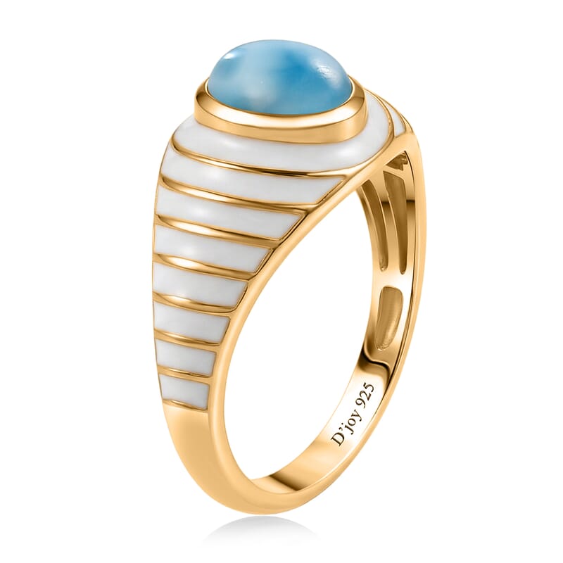 D'Joy AAA Larimar 1.00 ctw Seashell Ring in 18K Vermeil Yellow Gold Sterling Silver (Size 10.0)