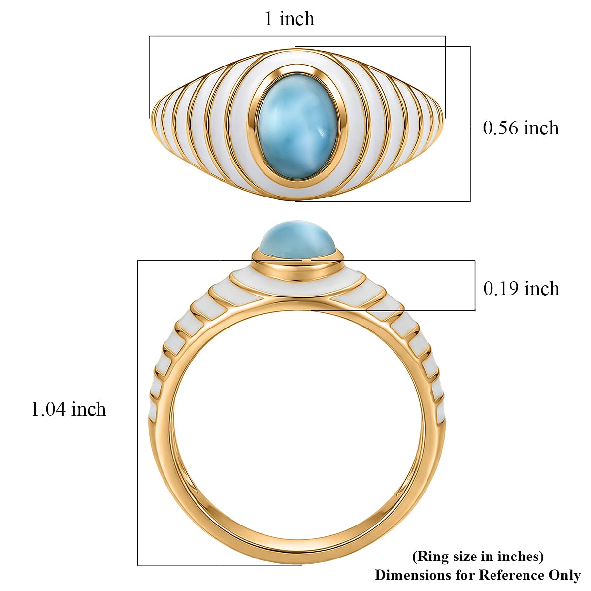 D'Joy AAA Larimar 1.00 ctw Seashell Ring in 18K Vermeil Yellow Gold Sterling Silver (Size 10.0)