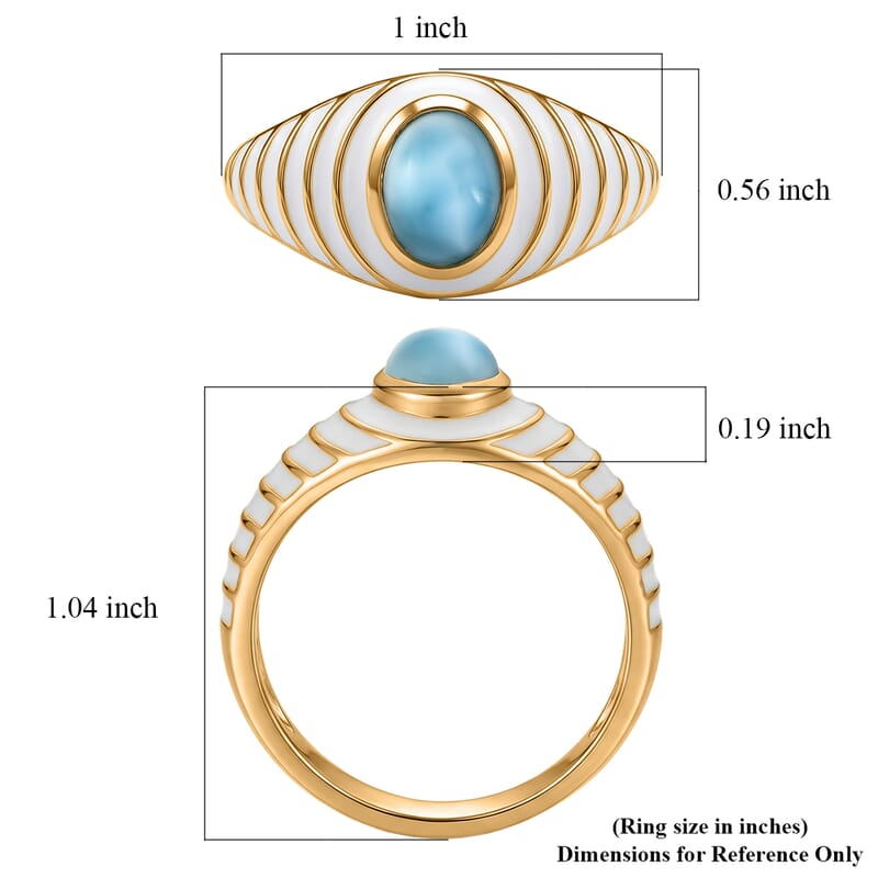 D'Joy AAA Larimar 1.00 ctw Seashell Ring in 18K Vermeil Yellow Gold Sterling Silver (Size 10.0)