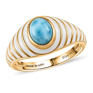 D'Joy AAA Larimar 1.00 ctw Seashell Ring in 18K Vermeil Yellow Gold Sterling Silver (Size 8.0)