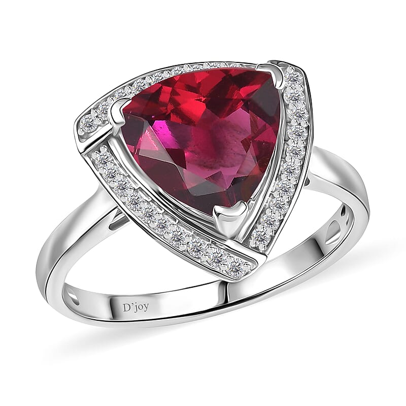 D'Joy Lab Grown Bixbite and Moissanite 4.00 ctw Ring in Rhodium Over Sterling Silver (Size 4.0)