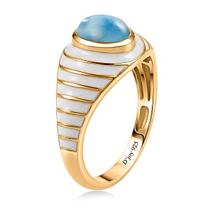 D'Joy AAA Larimar 1.00 ctw Seashell Ring in 18K Vermeil Yellow Gold Sterling Silver (Size 9.0)