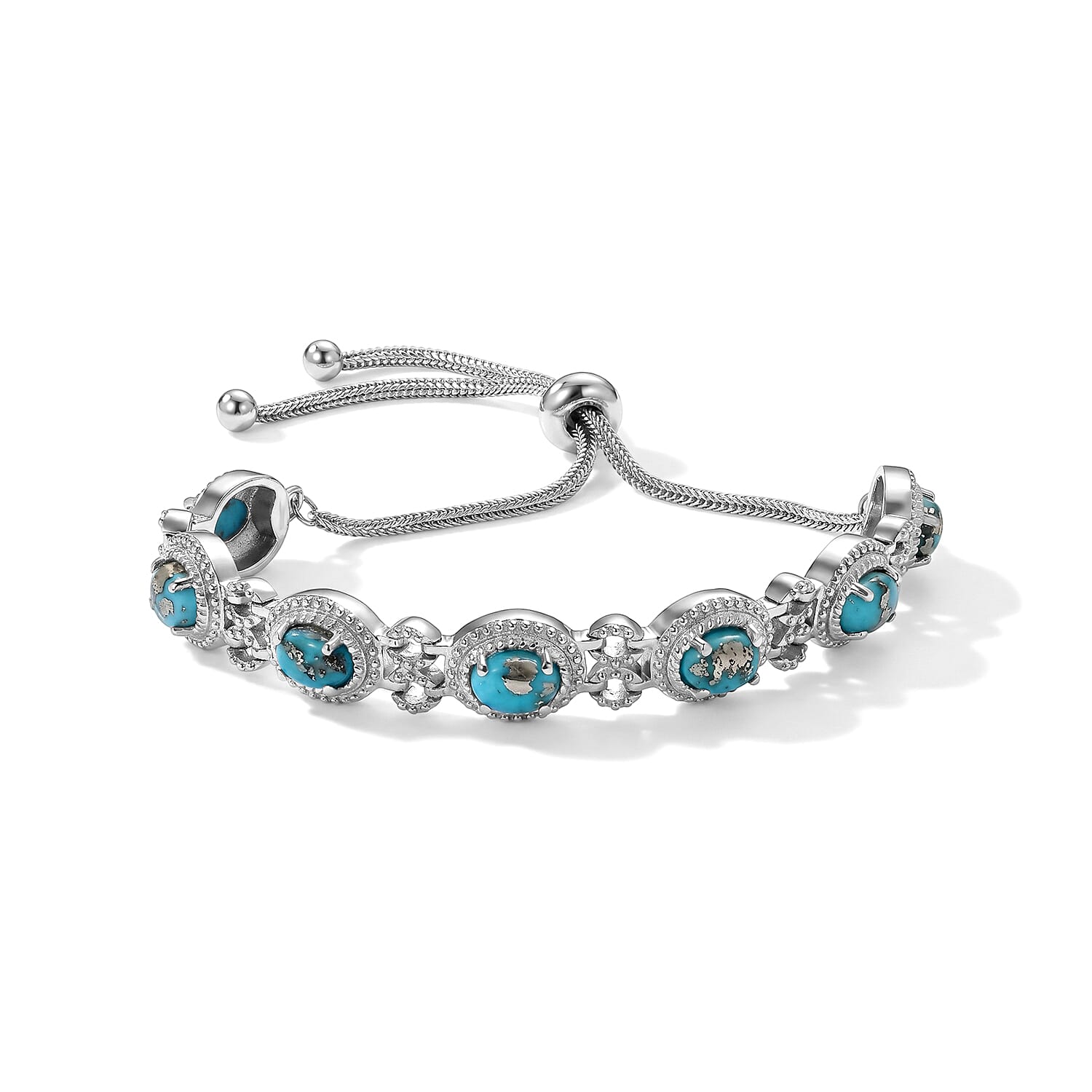 EverTrue Empyrean Blue Turquoise 6.00 ctw Bolo Bracelet in Stainless Steel