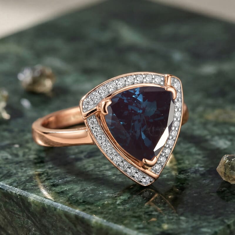D'Joy Lab Grown Alexandrite and Moissanite 4.00 ctw Ring in 18K Vermeil Rose Gold Over Sterling Silver (Size 12.0)