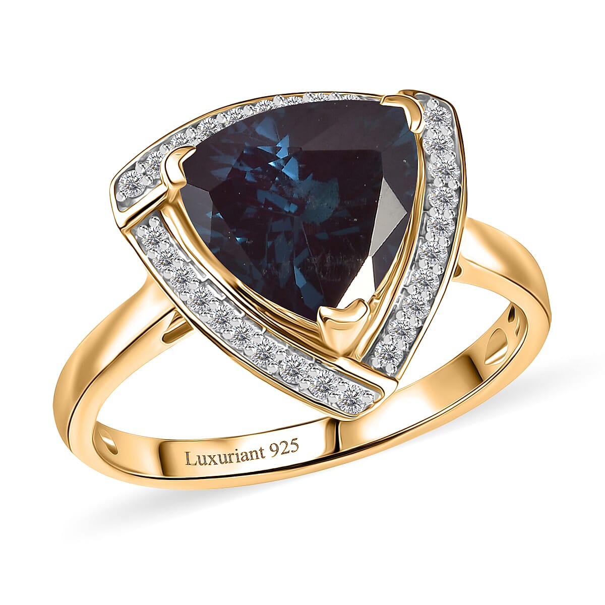 D'Joy Lab Grown Alexandrite and Moissanite 4.00 ctw Ring in 18K Vermeil Yellow Gold Over Sterling Silver (Size 7.0)