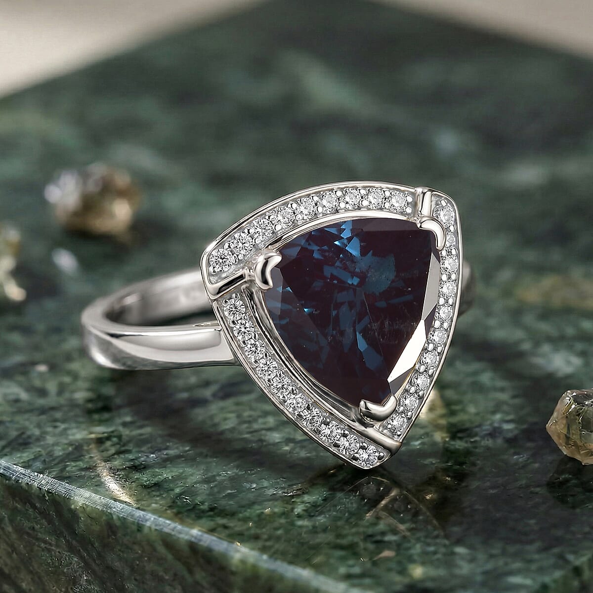 D'Joy Lab Grown Alexandrite and Moissanite 4.00 ctw Ring in Rhodium Over Sterling Silver (Size 9.0) image number 1