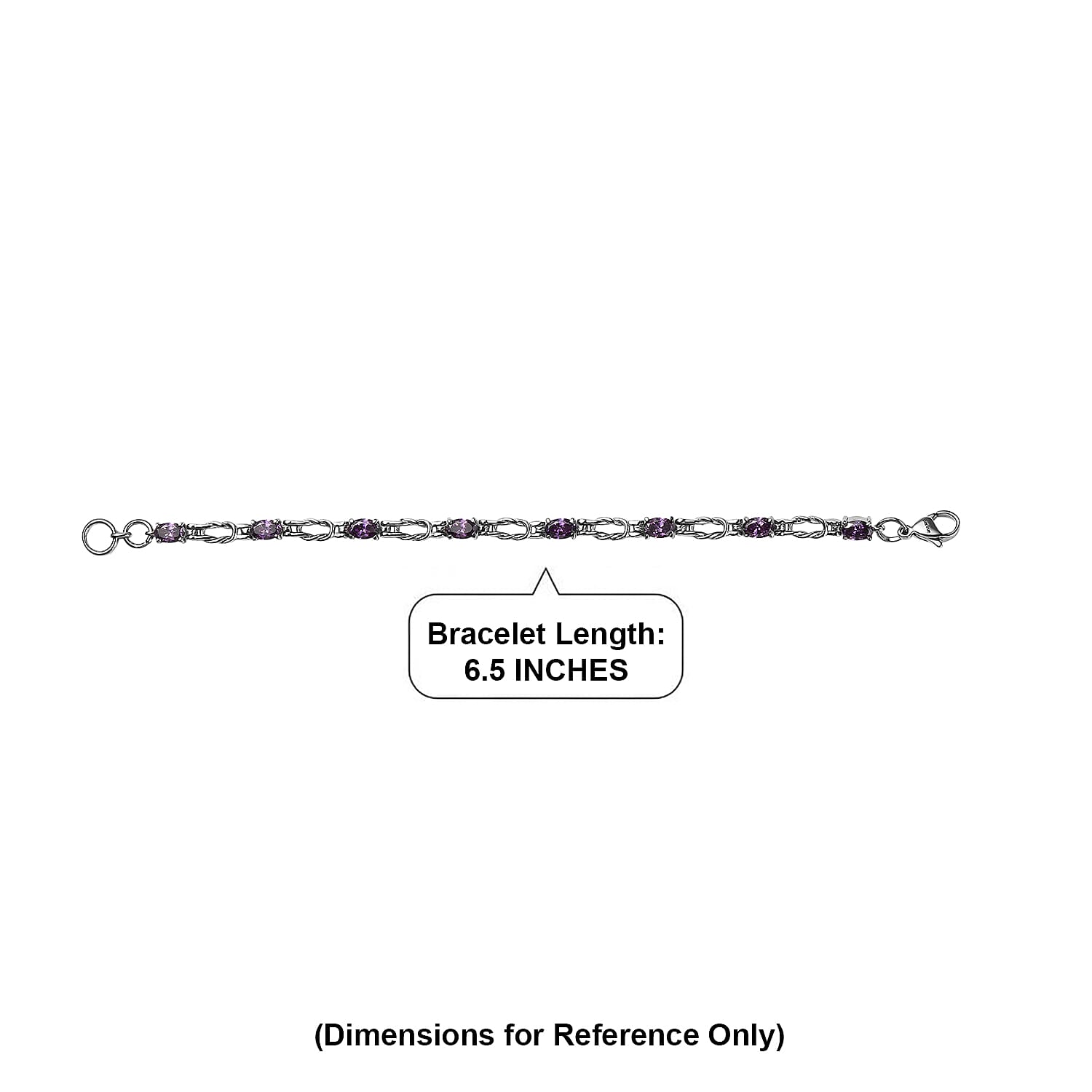 EverTrue Simulated Amethyst Color Diamond Bracelet in Stainless Steel (6.50 In)