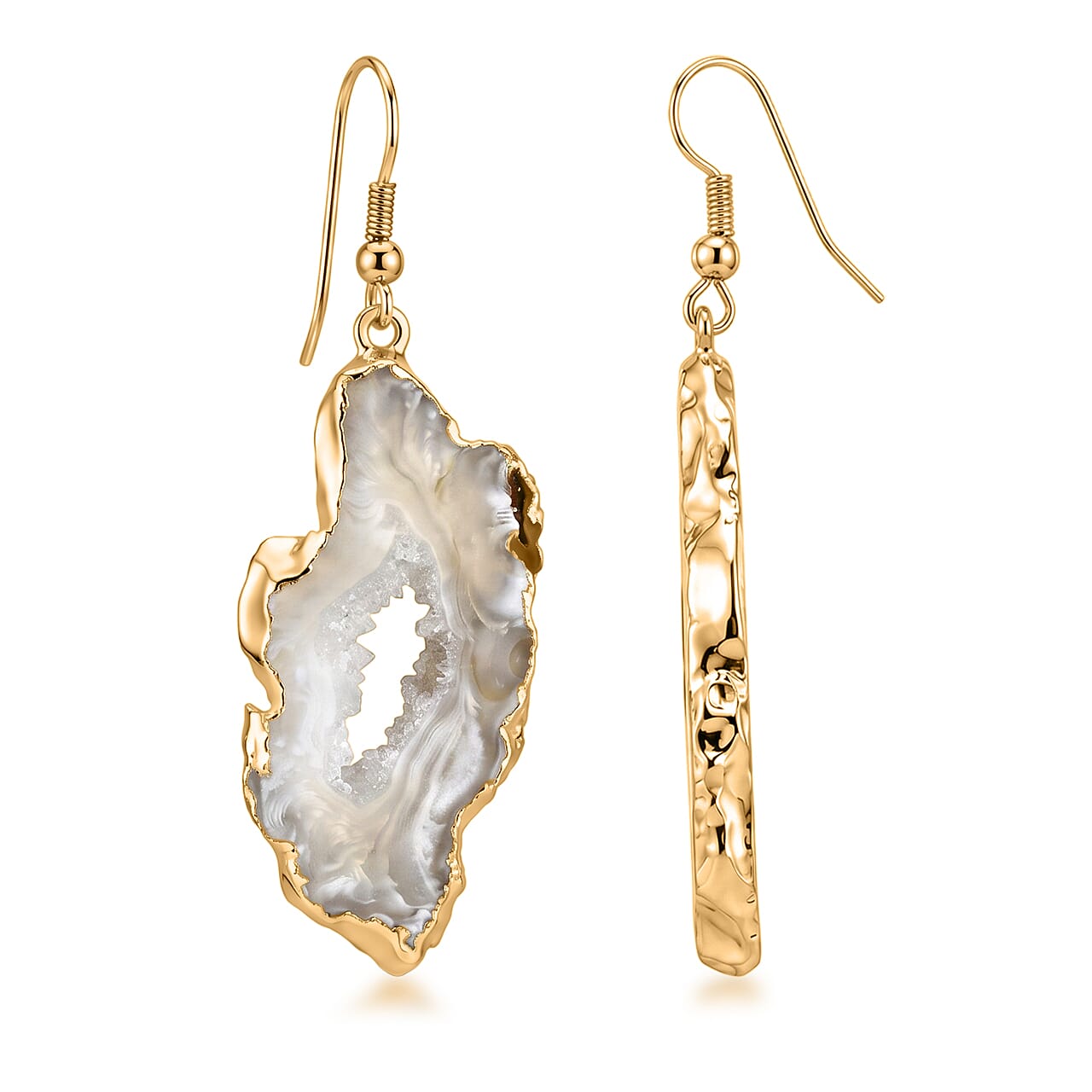 Geode Slice Quartz 40.00 ctw Earrings in Goldtone