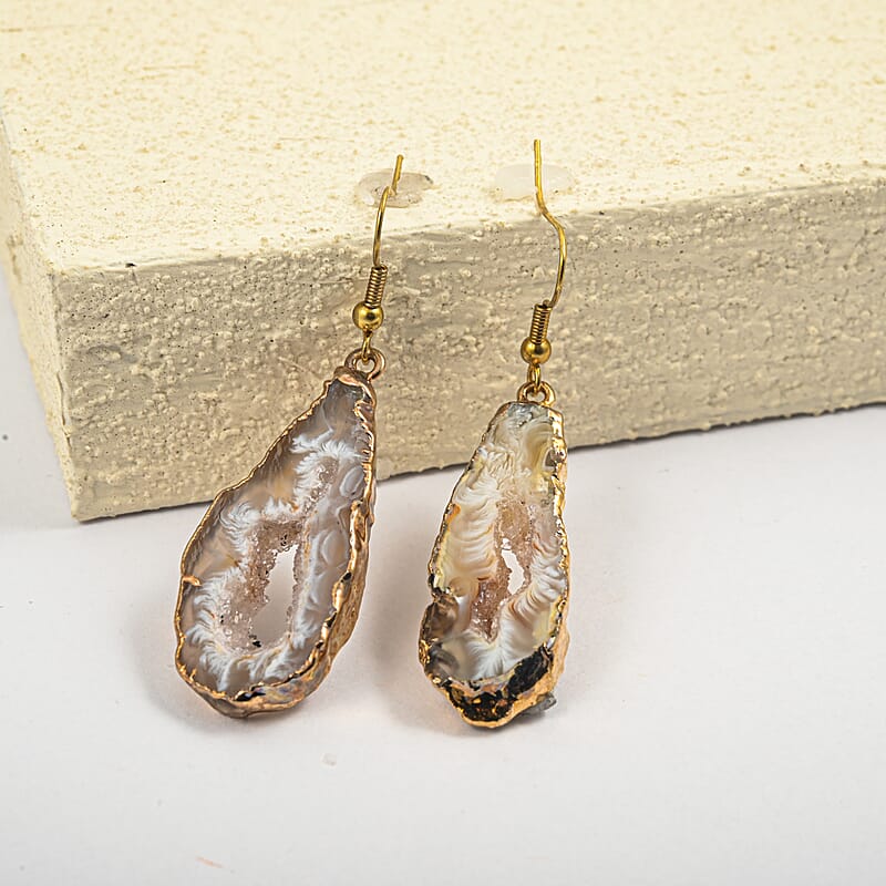 Geode Slice Quartz 30.00 ctw Earrings in Goldtone