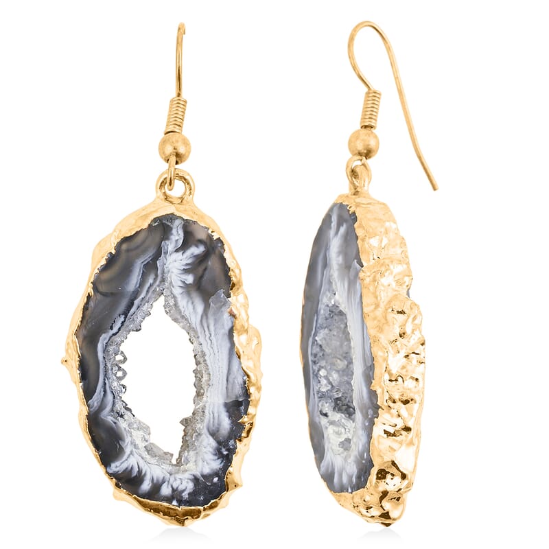 Geode Slice Quartz 30.00 ctw Earrings in Goldtone