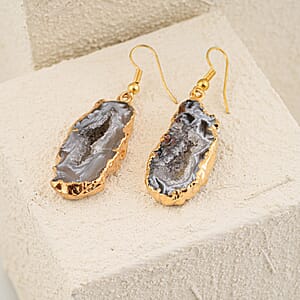 Geode Slice Quartz 30.00 ctw Earrings in Goldtone