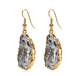 Geode Slice Quartz 30.00 ctw Earrings in Goldtone
