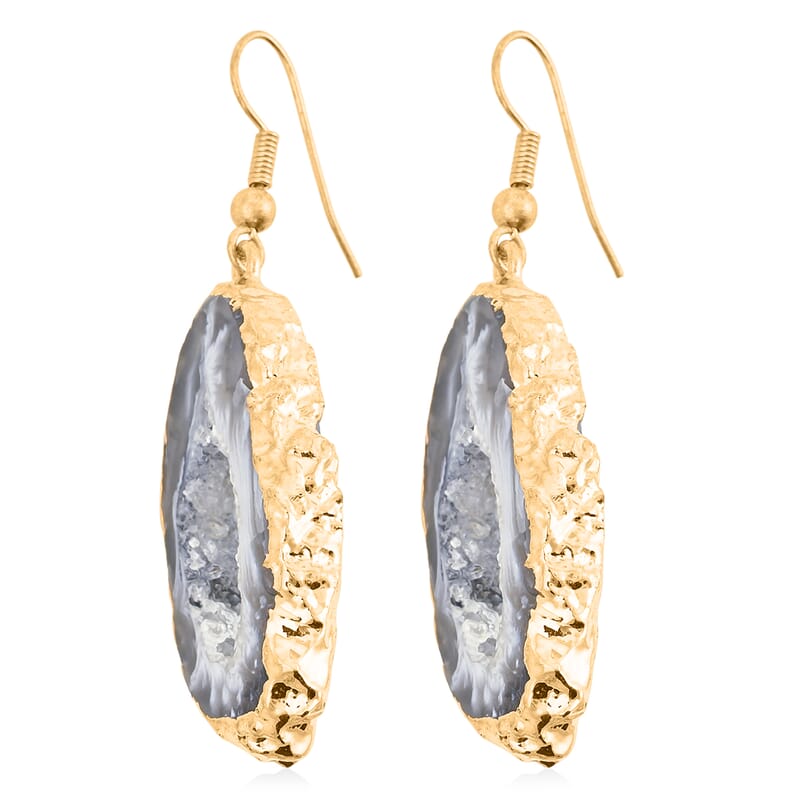 Geode Slice Quartz 30.00 ctw Earrings in Goldtone
