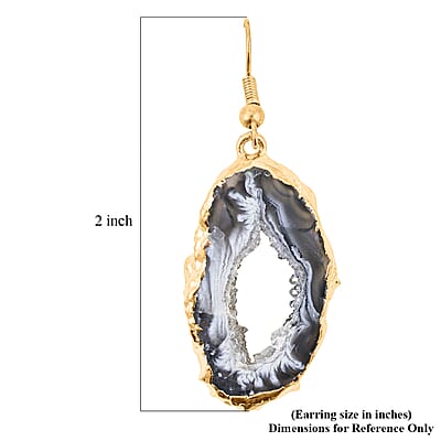 Geode Slice Quartz 30.00 ctw Earrings in Goldtone