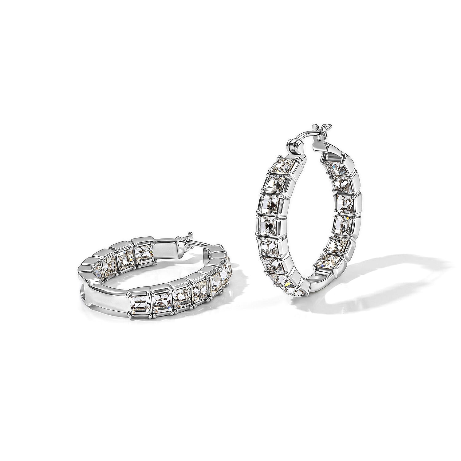 EverTrue White Swarovski Crystal Hoop Earrings in Stainless Steel