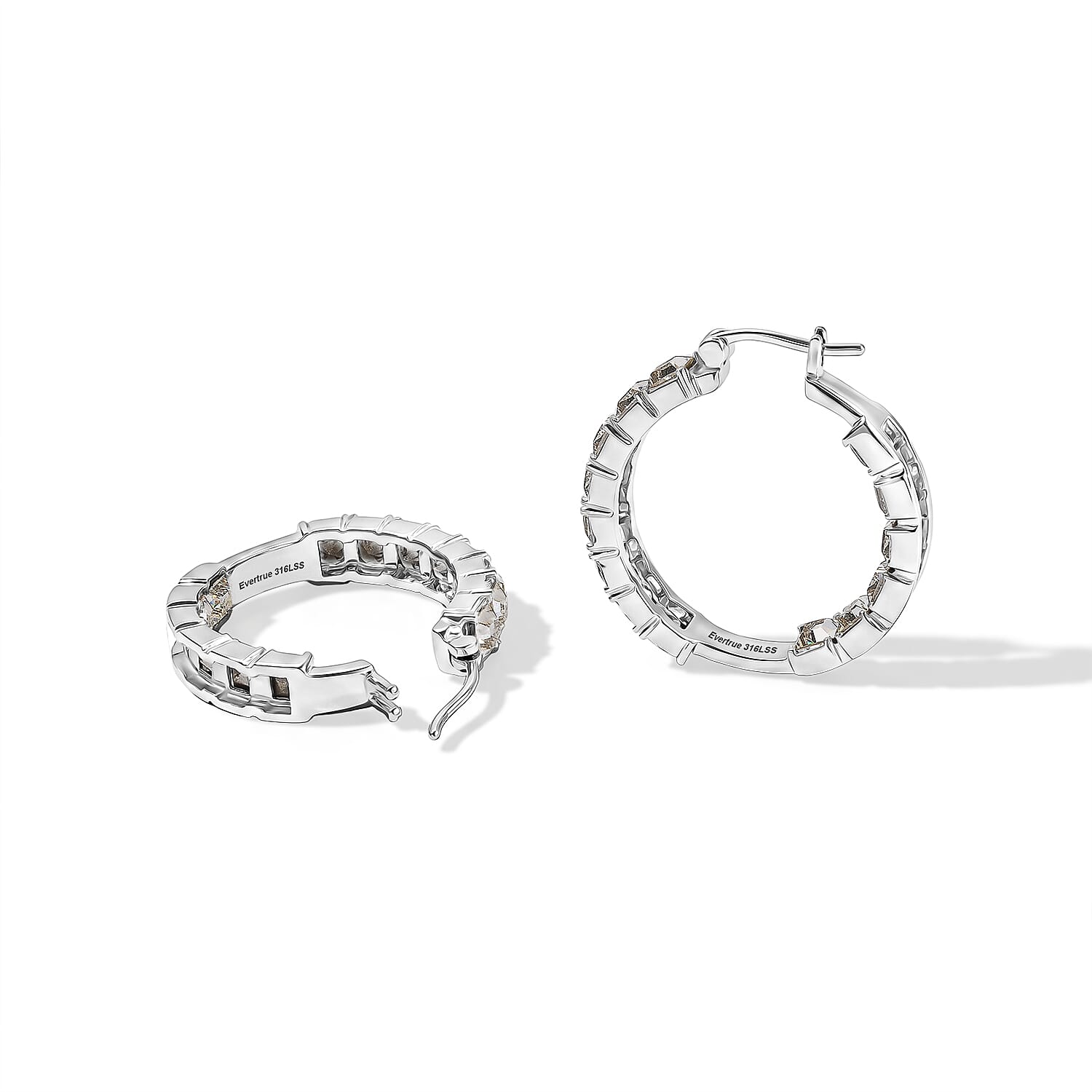 EverTrue White Swarovski Crystal Hoop Earrings in Stainless Steel