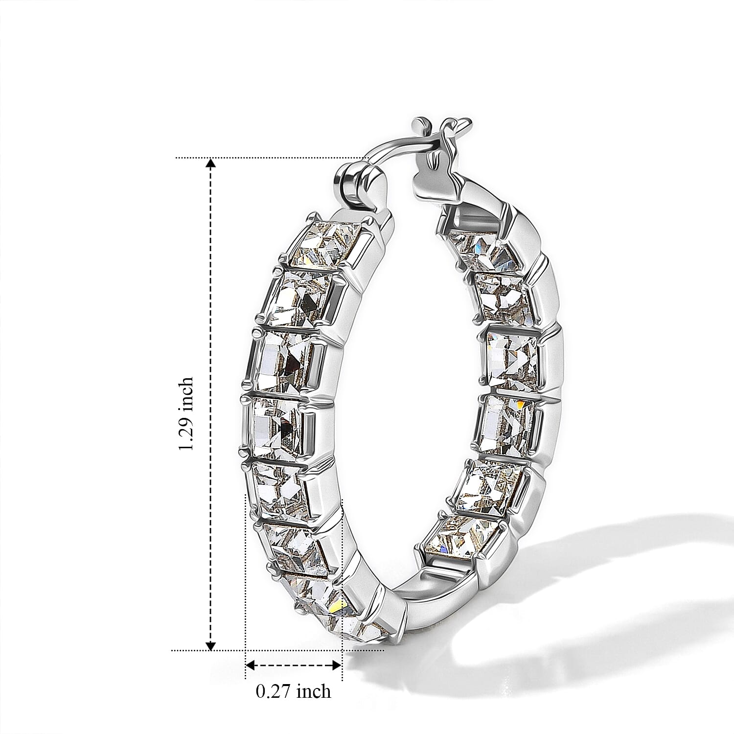 EverTrue White Swarovski Crystal Hoop Earrings in Stainless Steel